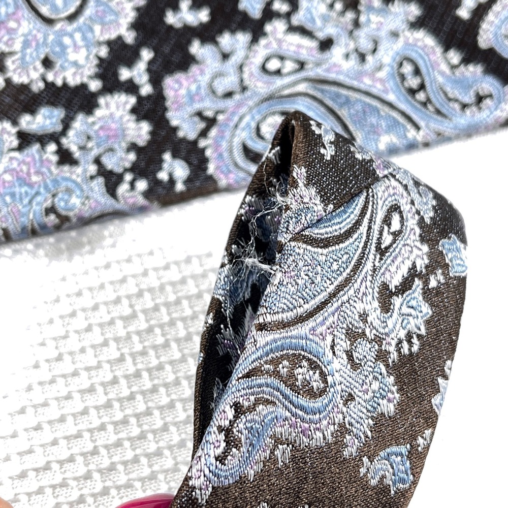 Barbara Blank New York Mens Silk Paisley Tie Brown Blue Handmade Necktie USA - Picture 4 of 5